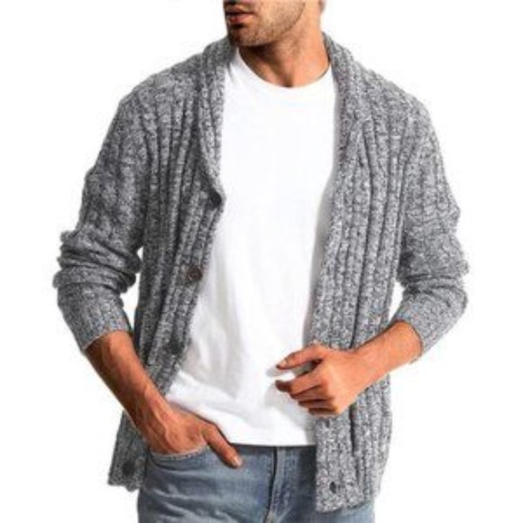 Men's Cardigan Sweater Cable Knitted Slim Fit Grey​ - Picture 4 of 8